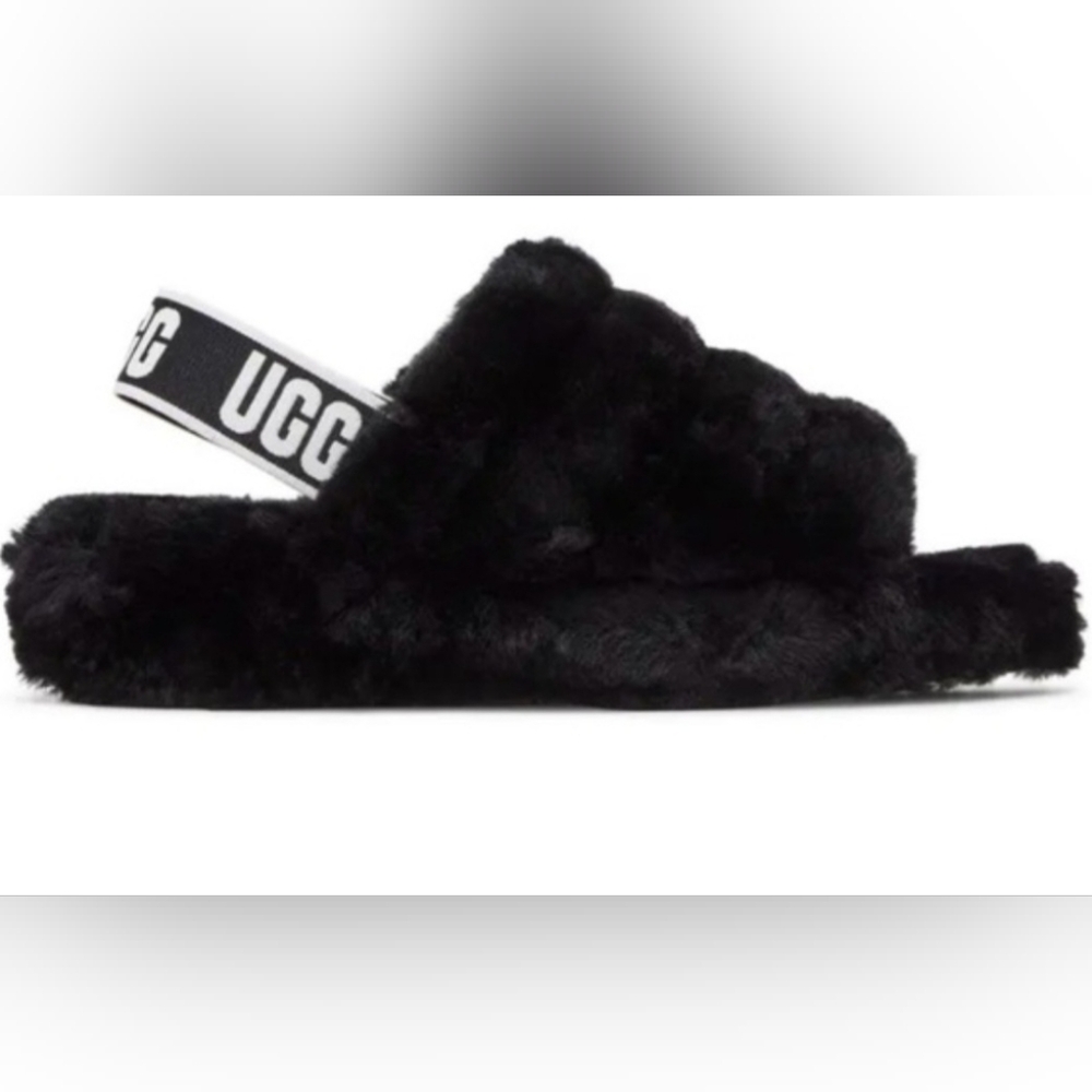 UGG Black Fluffy Slingback Slide